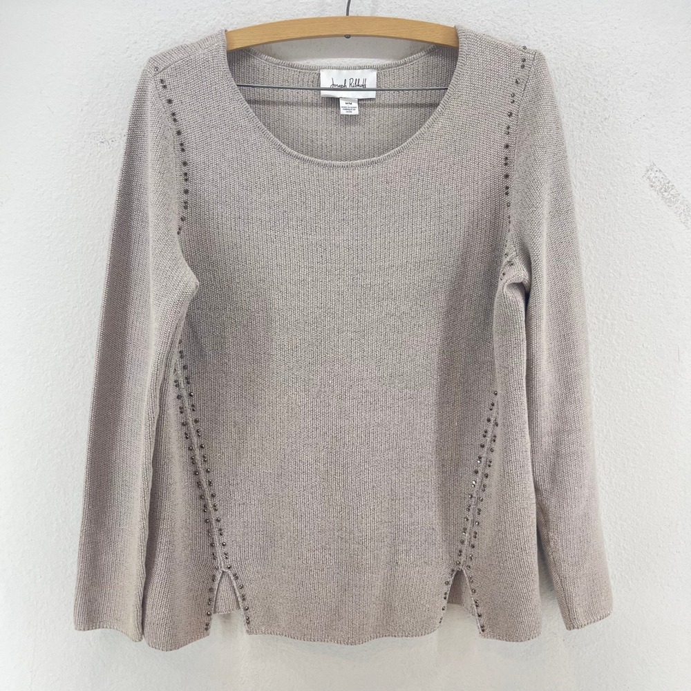 Joseph Ribkoff Taupe Knit Sweater Embellished Sparkle Long Sleeve M